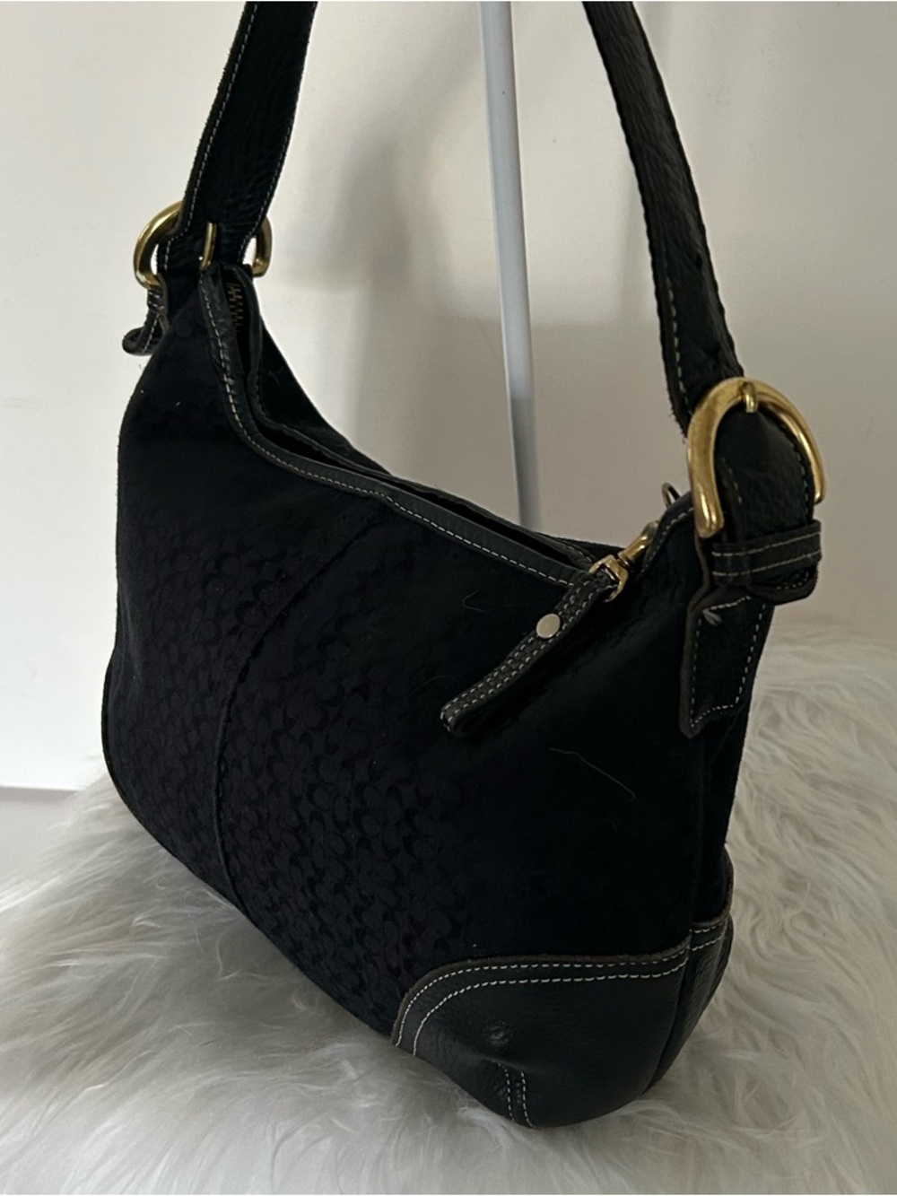 Vintage Coach Black Signature Baguette Bag Y2K Shoulder bag Leather Trim - Picture 6 of 13